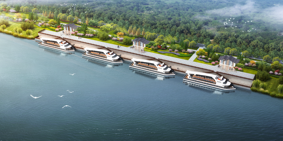 新建的黄湓水上旅游码头位于兰江右岸,金角大桥下游360米处,拟建设4个